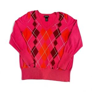 Lane Bryant V-Neck Sweater with Pink and Red Argyle
